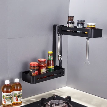 

2 Tiers Kitchen Storage Rack Spice Cooker Shelf 180 Degree Rotation Storage Rack Kitchen Storage & Organization - Black