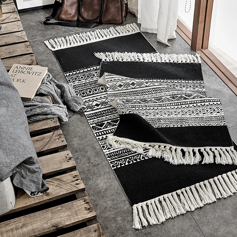 Morocco Cotton And Linen Tassel Woven Carpet Bedroom Floor Door Mat Area Rug For Living Room Tapete Para Sala Decoration Home