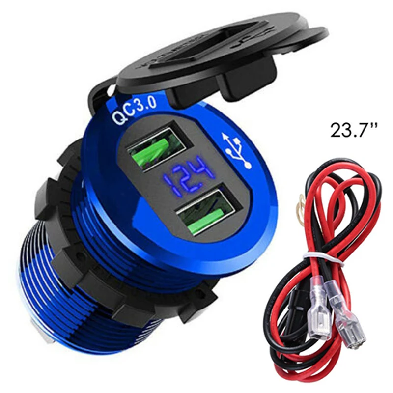 

Mayitr Dual Ports USB Charger Socket Adapter Power Outlet Voltmeter Universal QC 3.0 Fast Aluminum Car Charger Accessories