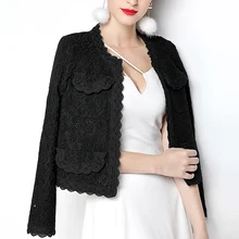Осенне-весенние модные женские черные белые кружевные пальто с длинными рукавами и куртки, осенние женские s 3xl 4xl Элегантные короткие пальто