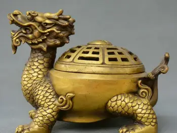 

Chinese FengShui old bronze Dragon turtle wealth statue incense burner censer