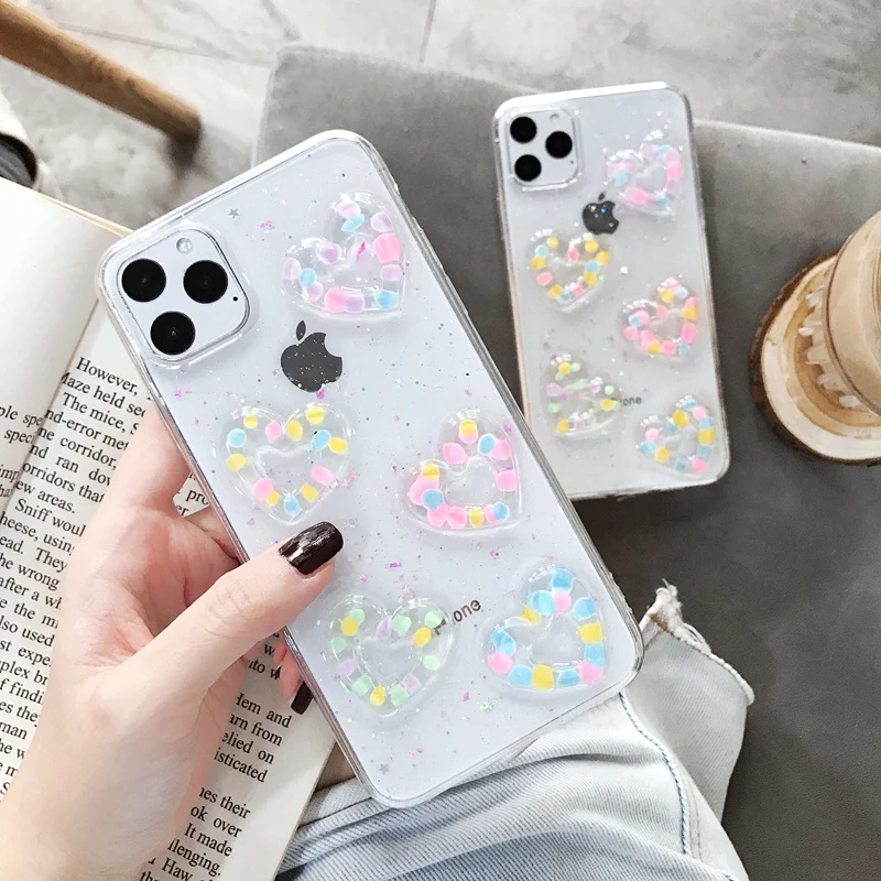 

XBXCase Cute Love Heart Donut Case for iPhone 11 Pro Max X XS Max XR Shiny Glitter Case for iPhone 8 6 6S 7 Plus Soft TPU Cover
