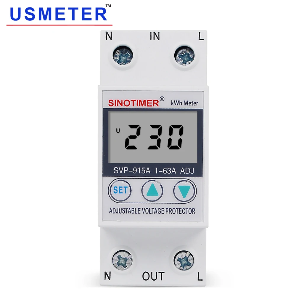 

SVP-915A 63A Multi-Function Current limit Wattmeter House Surge Protector Adjustable Automatic Over Under Voltage Protection