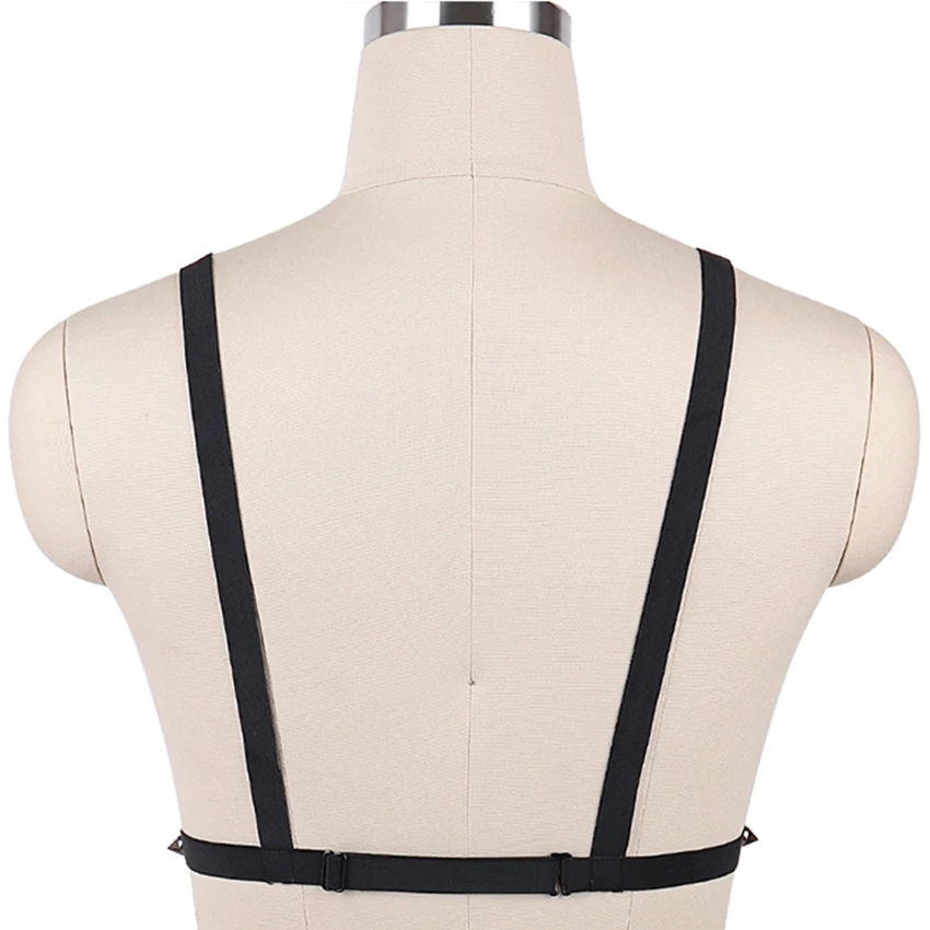 Rivet Black Goth Harness Sexy Lingerie Bra Punk Body Harness Woman Fetish Cage Bra Festival Rave Clothes Bondage Body Cage