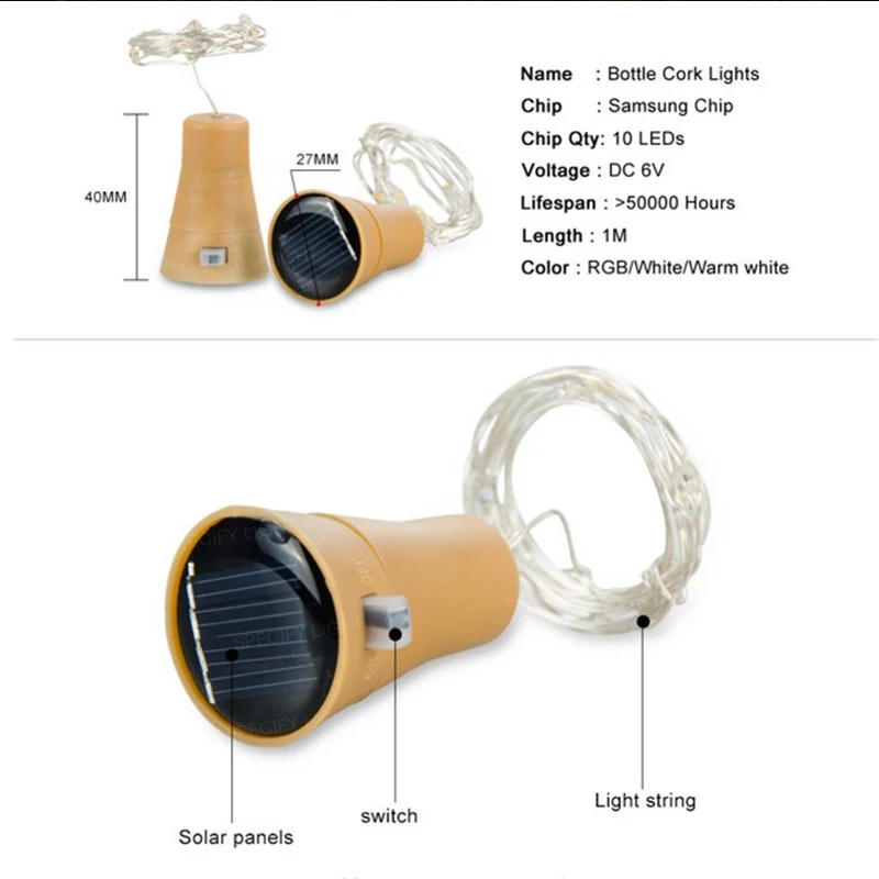 Solar Powered Cork Shaped LED String Light Wine Bottle Garland Wire String Light Christmas Holiday Party Wedding Decoration (5)