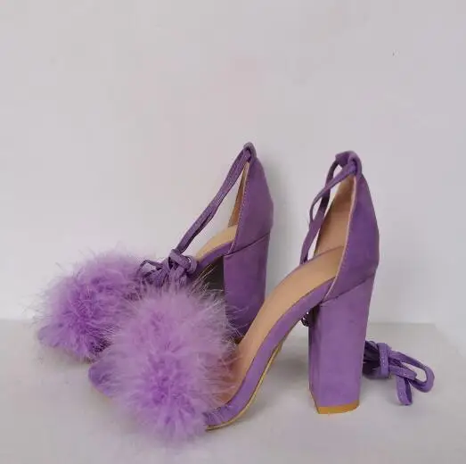 lilac fluffy heels
