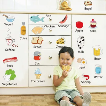 Wall Stickers Early Education English Food Kitchen Refrigerator Stickers Childrens Room Bedroom Decoration C75