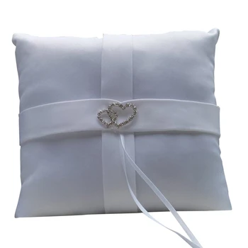 

White Double Heart Diamante Ring Pillow Wedding Ring Bearer Cushion