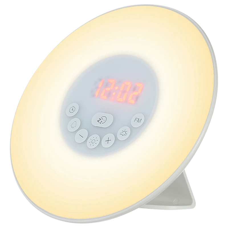 

Eu Plug Wake Up Light Alarm Clock Sunrise/Sunset Simulation Digital Clock With Fm Radio 7 Colors Light Sounds Function Press Con