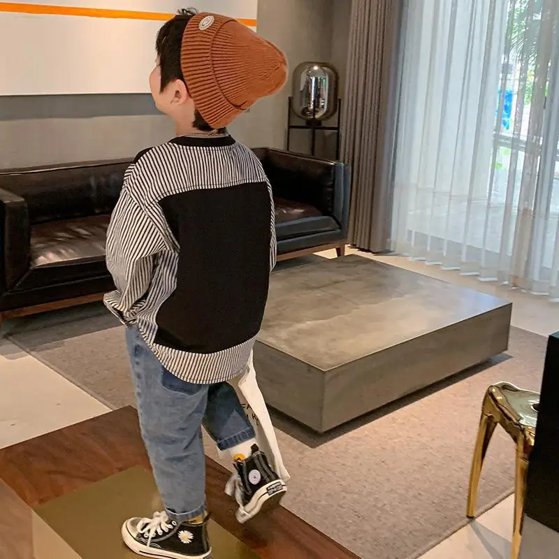 Boys' Autumn Hoodies New Korean Handsome Round Neck Long Sleeve Pullover Children's Loose Casual Top Boys Clothes
