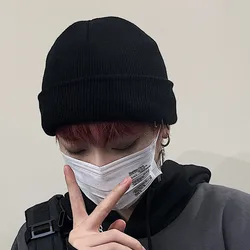Autumn And Winter Korean Retro Black Hoop Trend Personality Hat Wild Warm Knitted Wool Hat Men Women Dark Gothic Warm Hat