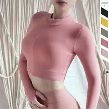 Женская дышащая эластичная спортивная рубашка Фитнес Бег Йога Топ Полная длина женские тренировки тренажерный зал плотная укороченная футболка спортивная одежда 1152