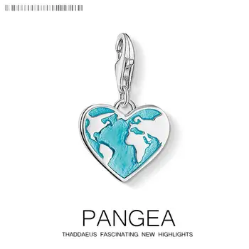 

Vintage Blue Enamel Earth Globe Heart Charms Pendant DIY Jewelry Findings Accessories 925 Sterling Silver Gift For Women Men