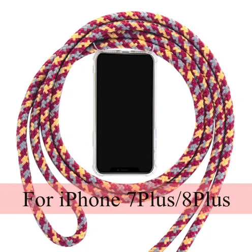Чехол для переноски с ремешком для iPhone 7, 8, 6 plus, 11, чехол для телефона с ремешком через плечо, длинная цепочка для iPhone 6, 6 S, 7 plus, 8 plus, чехол с шнуром - Цвет: 7plus 8plus(Colored)