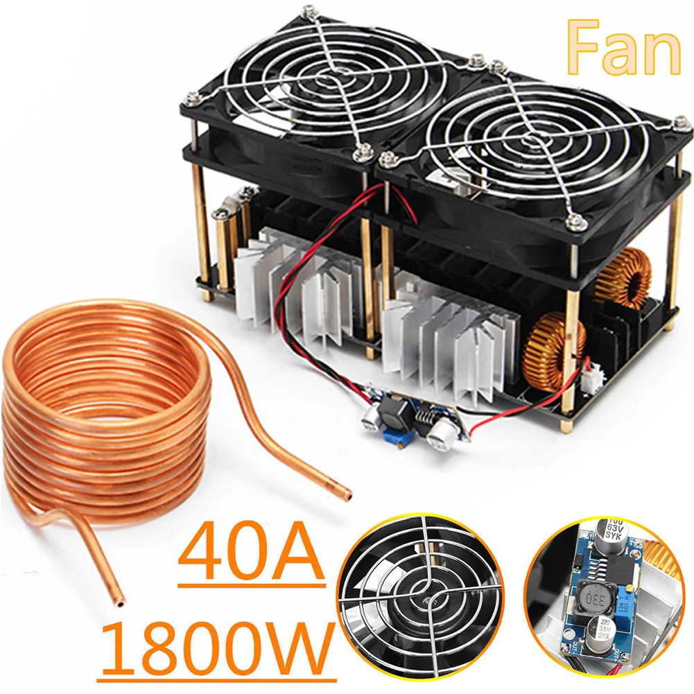

1800W ZVS Durable Convenient High Frequency Module Plate Dual Fans PCB DIY Low Voltage Black Stable Coil Induction Heating Board