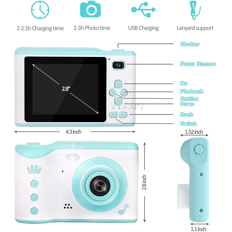 2,8 дюймовый сенсорный экран мини Детская камера HD 1080P Цифровая видео Фотография зум светодиодный вспышка Vlog видеокамера детская игрушка, подарок Cam
