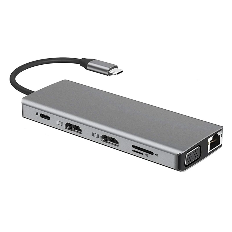 

12 in 1 USB Type C Docking Station with Dual 4K HDMI USB3.0 USB2.0 PD Charging VGA RJ45 3.5mm Jack and dual TF/SD Card Slot USB