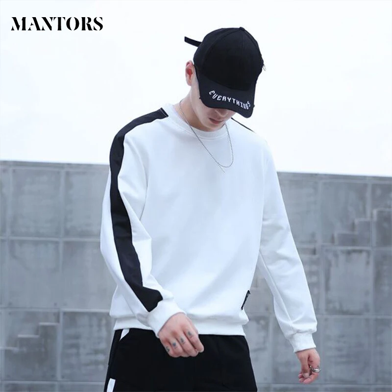 Hoodie Male Sweatshirts Blouse Hip-Hop Black White Long-Sleevestop Casual Fashion Patchwork