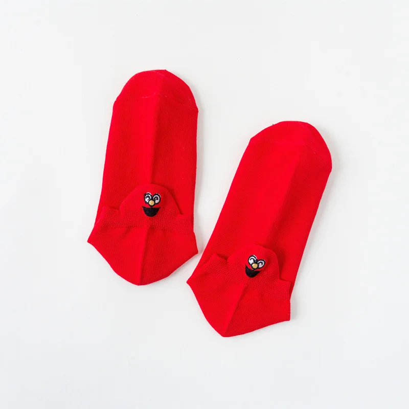 Red 1 пара, Kawaii, женские носки, счастливые, модные, до лодыжки, для женщин, девочек, забавные носки, хлопок, вышитые, экспрессия, яркие цвета, для велоспорта, бега - Цвет: Red