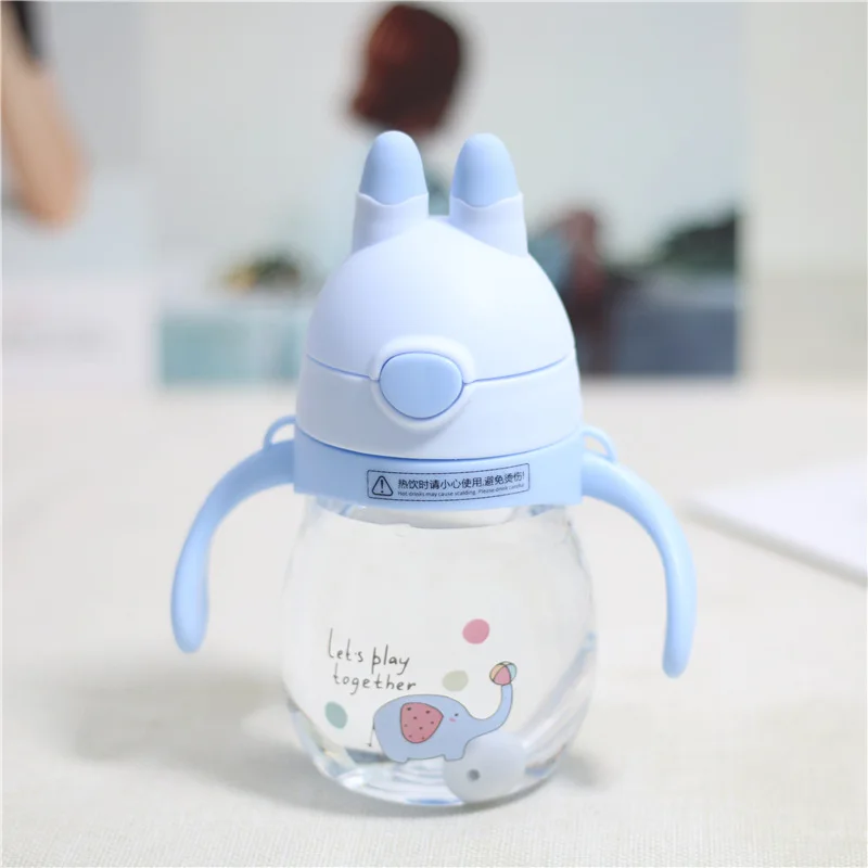 Силикагель бутылочки для кормления ребенка чашка-непроливайка малыш новорожденный младенец бутылка для воды с ручкой тренировочная бутылка детская чашка для питья - Цвет: blue