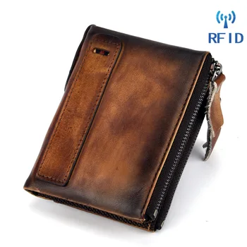 

Vintage 100% Genuine Leather Men Wallet Coin Purse Small Mini Card Holder Chain PORTFOLIO Portomonee Male Walet Pocket 5 colors
