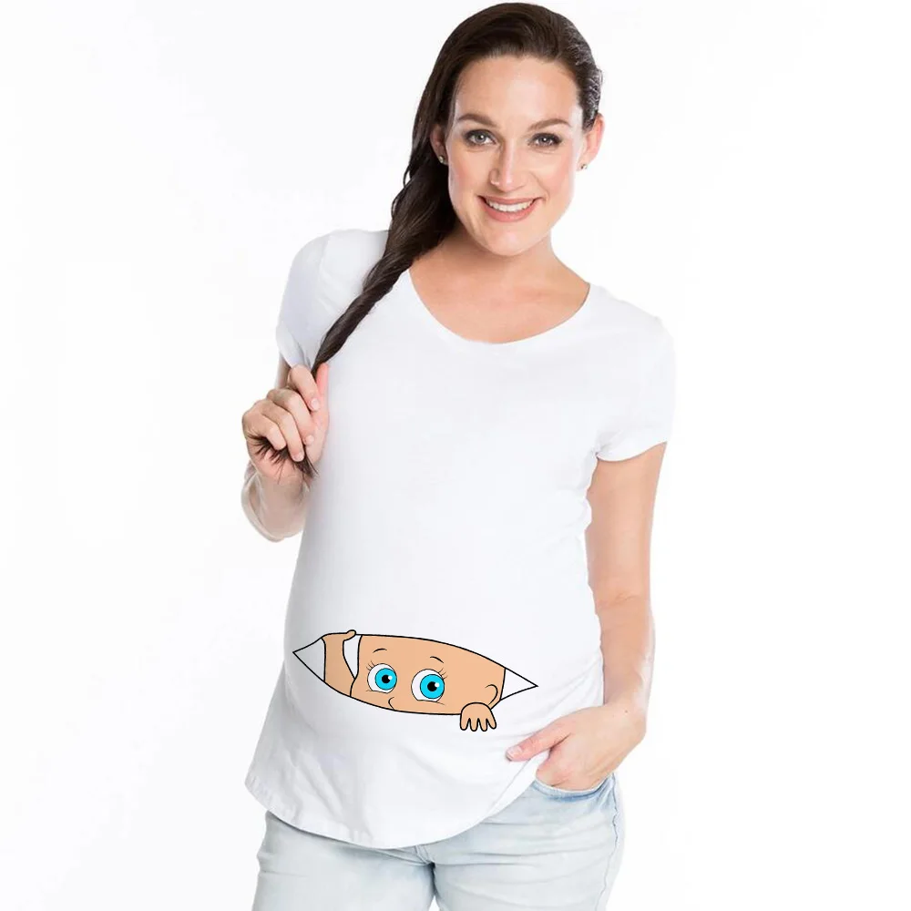 Léto legrační kreslený tisk těhotenské šatstvo plus-size krátký rukáv těhotná tričko topy  ženy horké prodej trička