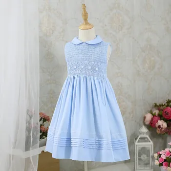 

Pettigirl Spanish Grace Blue Summer Smocking Girl Dress Party Princess Dress Cotton SleevelessKids Clothes