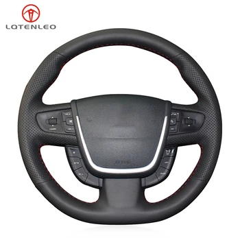 

LQTENLEO Black Artificial Leather Hand-stitched Car Steering Wheel Cover For Peugeot 508 2011-2018 508 SW 2011-2018