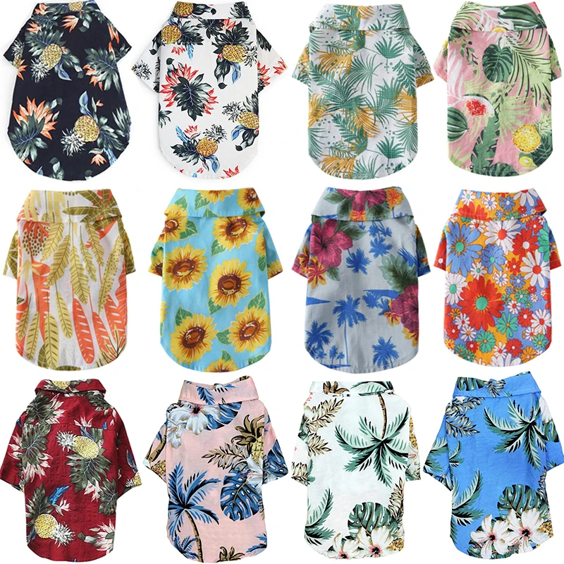 En venta Ropa de verano para perros, chaqueta con estampado Floral, camiseta de perro y gato, Estilo Hawaiano para playa, ropa informal para perros, primavera y verano m6wlwZbL