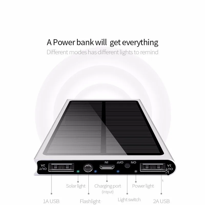 Солнечная банка питания водонепроницаемый 20000mah для всех Аккумулятор для смартфона power Bank Быстрая зарядка один кристалл 18W внешний аккумулятор