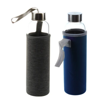 

Big deal 2 Pcs Glass Sport Water Bottle with Tea Filter Infuser Protective Bag 550Ml, Dark Blue & Grey