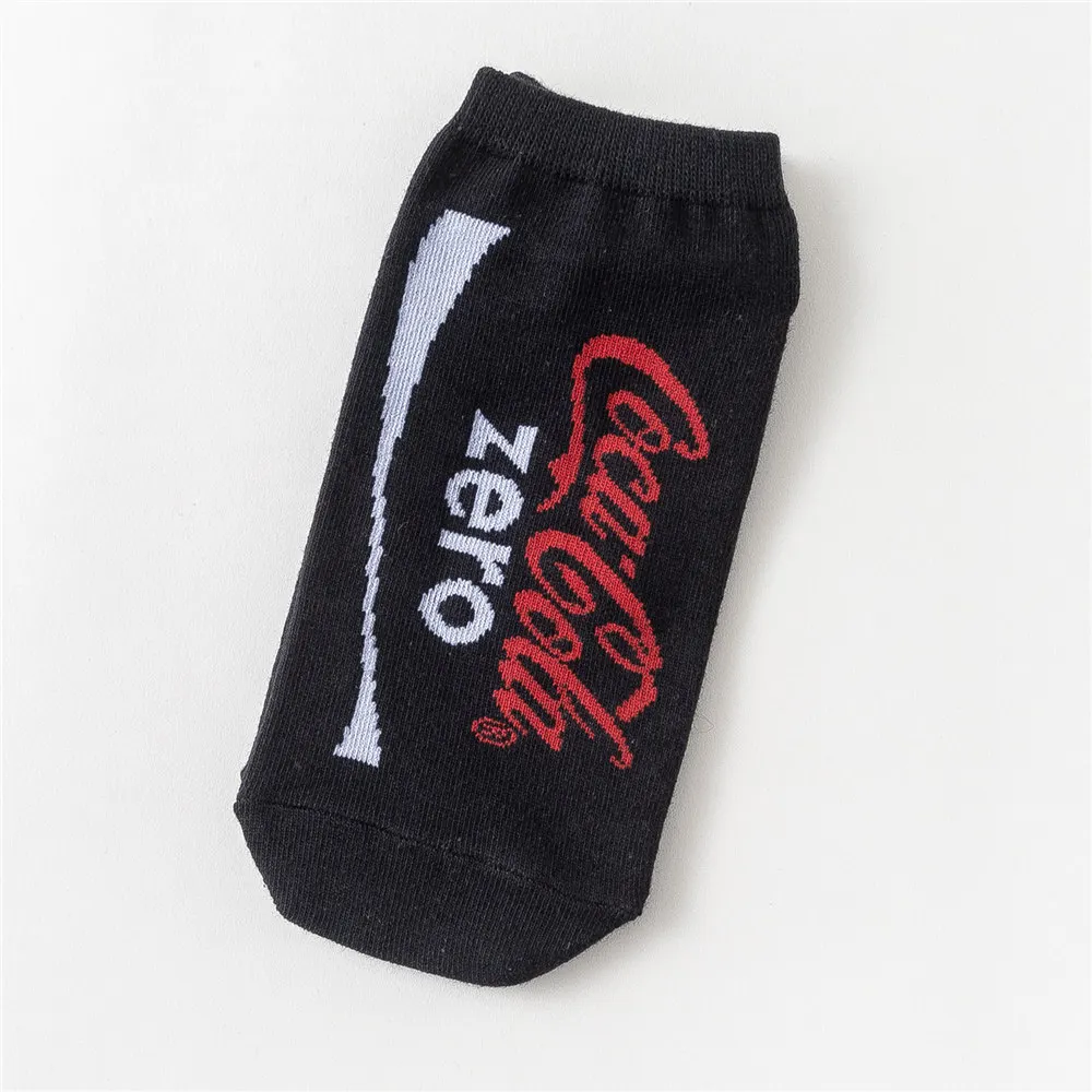 Мужские носки с забавными рисунками, летние модные короткие носки, унисекс, Harajuku Cola, Спортивные Носки с рисунком - Цвет: Black
