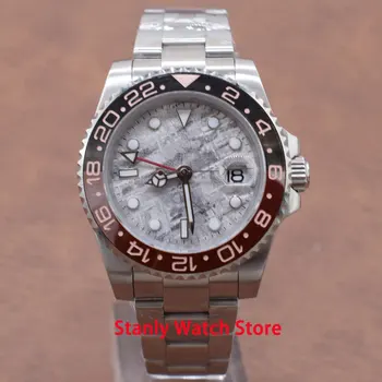 

Solid 40mm Grey Sterile Dial Black Brown Ceramic Bezel Luminous Marks Stainless Steel Band GMT Automatic Movement Men's Watch