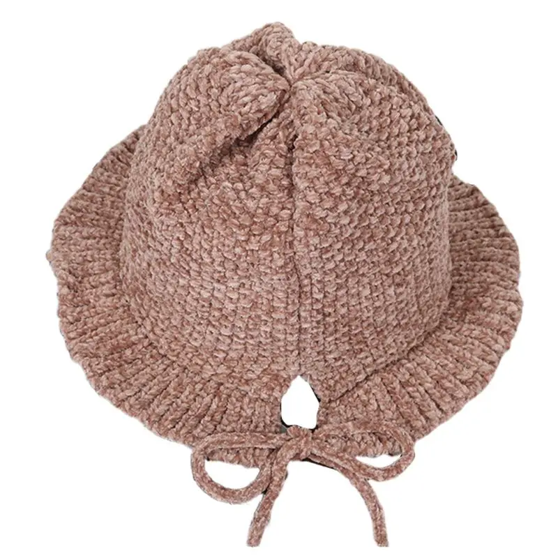 Однотонная шерстяная шапка с оборками для девочек; зимняя плотная теплая шапка в рыбацком стиле - Цвет: Хаки