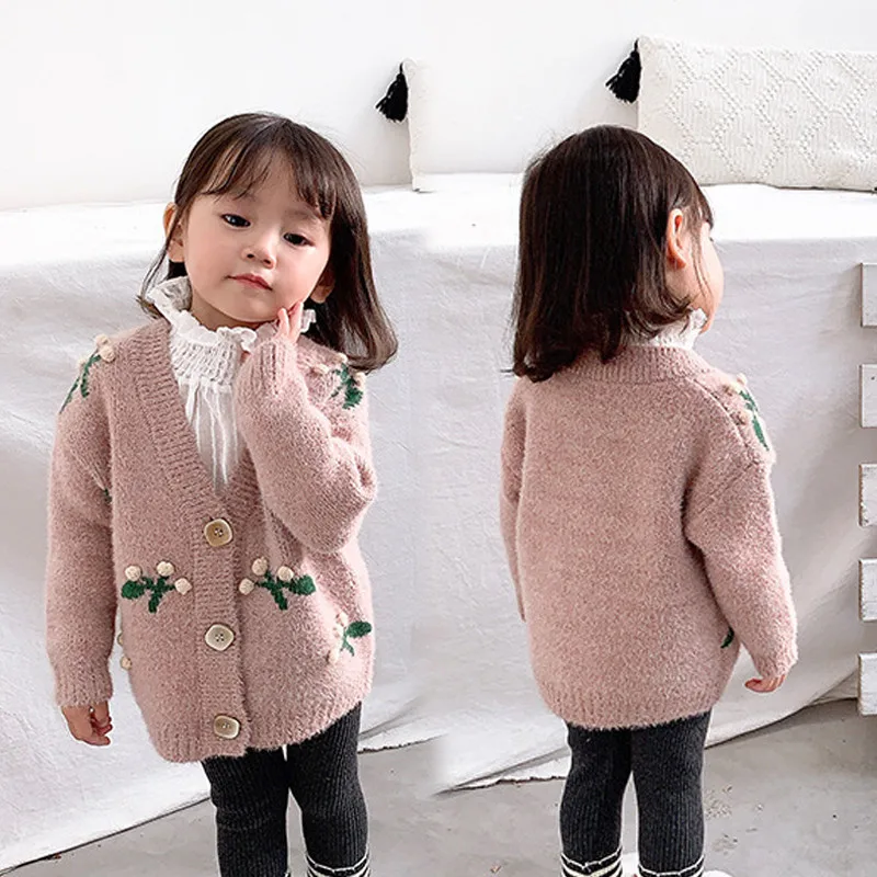 

Kids Sweater Cardigan Girls Children Sweaters Knitted Coat Winter Warm Outerwear Long Seeve Autumn Clothing for 1-7 Years
