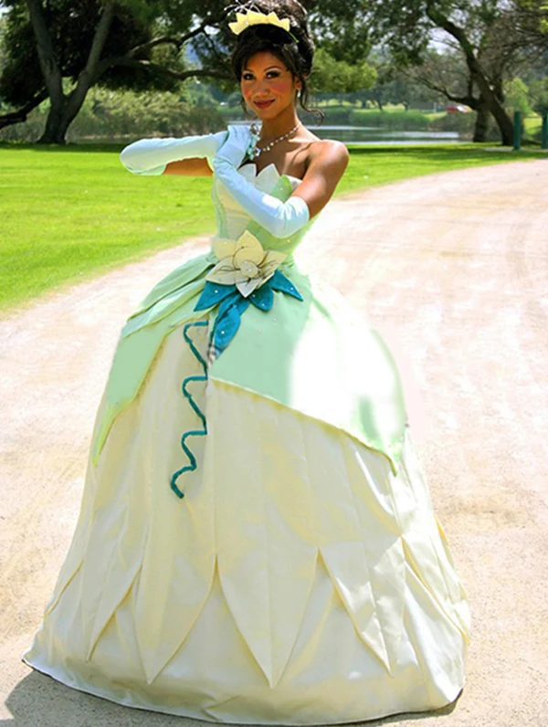 Nieuwe Collectie Tiana Cosplay Prinses Volwassen Kostuum Halloween Party Dress Custom Made