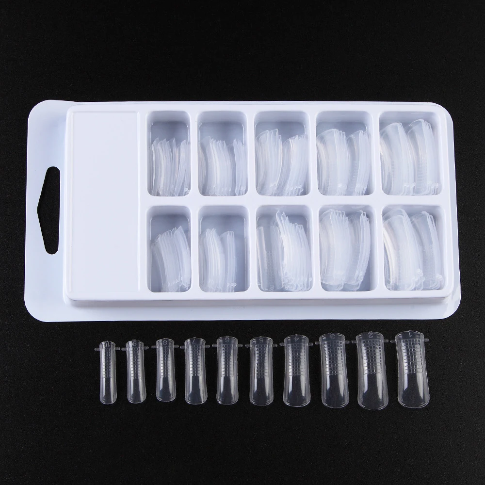 100PCs Box False Nails Mold Clear Full Cover Polygel Nail Tips Scale Tools With Clip UV 5