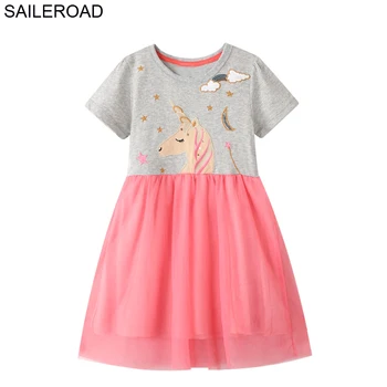 

SAILEROAD Unicorn Dress Girl Summer Dress Animal Applique Girls Clothes Cotton Baby Girl Dress Robe pour petite fille