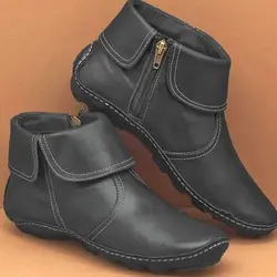 Женская обувь; коллекция 2019 года; Модные женские кожаные ботинки с круглым носком на молнии сбоку; теплые водонепроницаемые повседневные