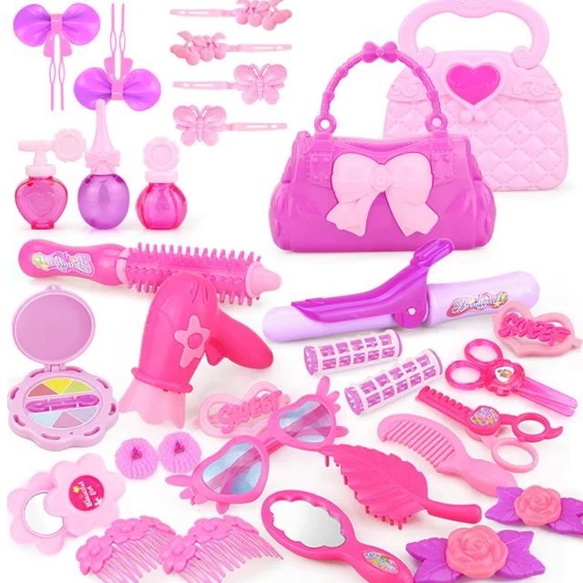 24-30PCS Pretend Play Kid Make Up Toys Pink Makeup Set Princess Hairdressing Simulation Plastic Toy For Girls Dressing Cosmetic 5