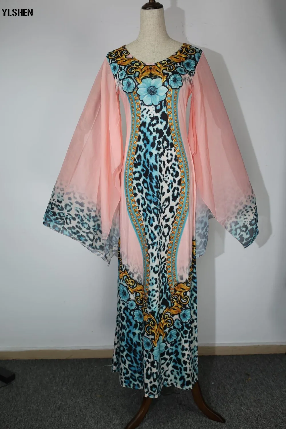 New African Dresses for Women Dashiki Print African Clothes Bazin Riche Sexy Slim Ruffle Sleeve Long Party Africa Dress Clothing 08