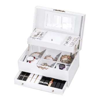 

High-end Jewelry Box Earrings Leather Jewelry Storage Box European Multi-layer With Drawer Simple Korea Luxury Necklace Holder