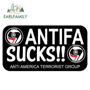

EARLFAMILY 13cm x 7cm Antifa Stickers Antifa Sucks Anti America Terrorist Group Vinyl Car Sticker Decal Helmet Car Styling
