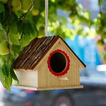

Wood Color Handmade Outdoor Pet Nest Wooden Bird Nest Hanging Bird House Home Garden Outdoor Bird Nest