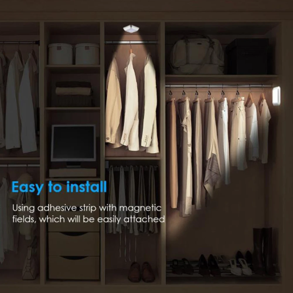 6LEDs PIR Motion Sensor Light Battery Powered Led Nightlight For Closet Wardrobe Stair Lighting Hallway Night Lamp For Home 6