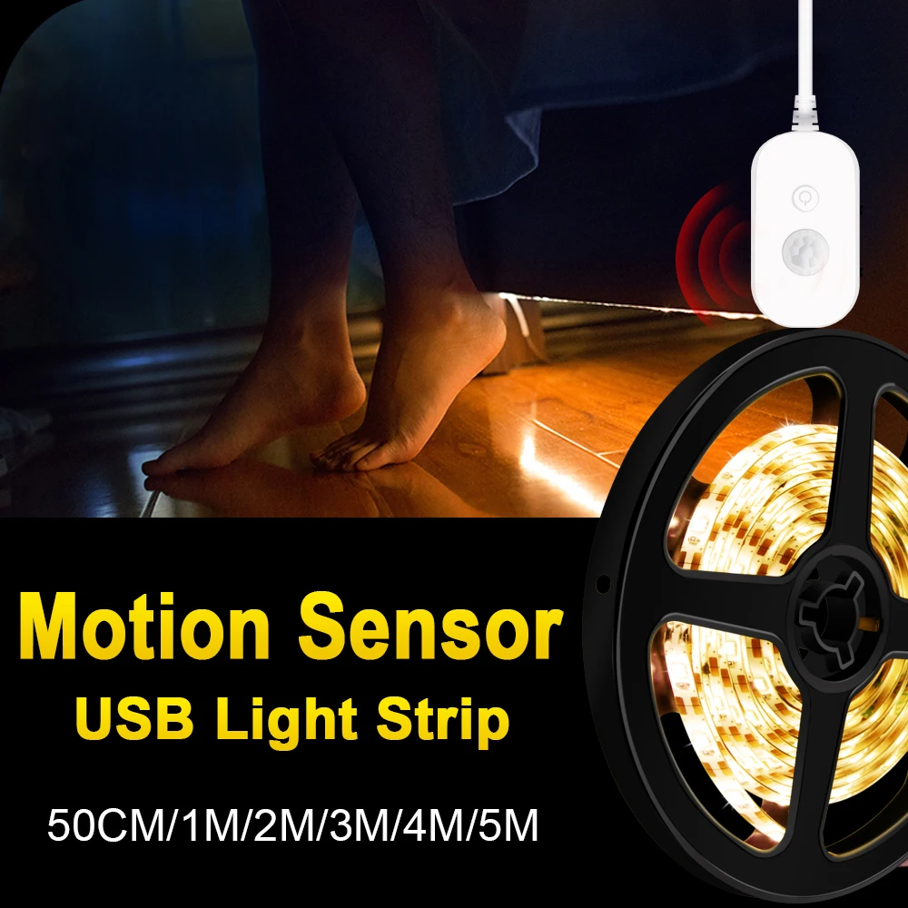 

1m 2m 3m 4m 5m Wireless PIR Motion Sensor Light Strip LED Bed Closet Stairs Night light 5V 2835 LED Strip USB Flexible lamp Tape