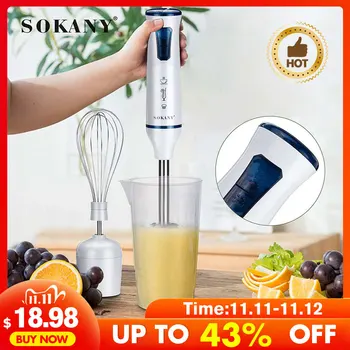 

SOKANY 1000W Handheld Blender Mixer Chopper Hand Stick Meat Grinder Smoothie Cup Vegetable Stainless Steel for Kitchen Home