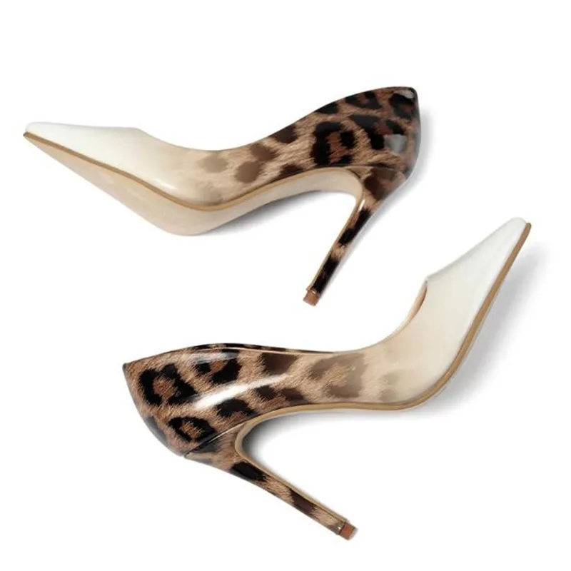 

2021 Slip-on Pointed Toe Shoes Womens High Heels Sexy Leopard Patent Leather Female 12cm Heel Pumps Shoes Party Heels Size 35-42