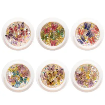 

6 Boxes Butterfly Nail Rhinestone Manicure Charm Nail Beauty Accessories DIY Nail Art Stickers Decorations Set