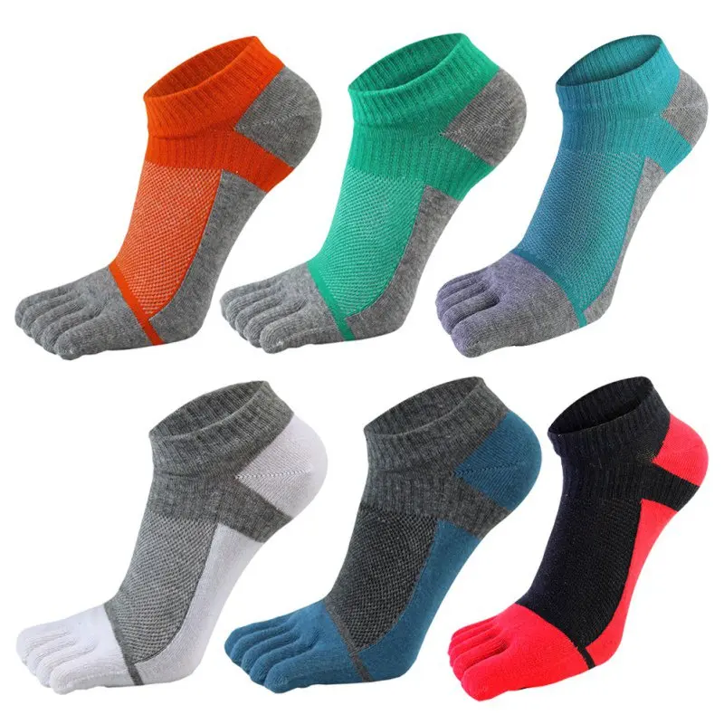 1 Pair Sports Socks Men women Comfortable Thin Five-finger socks Section Short Splicing Mesh Stitching Color Cotton Socks
